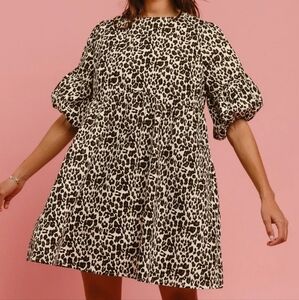BiBi Leopard Denim Dress With Back Contrast Tie DetailBiBi Leopard Denim Dress W